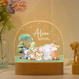 Personalized Night Light Baby, Animal Light, Baby Gift Birth, Birthday For Kids, Christening Gift, Nursery Decor, Bedside Lamp - thumbnail 1
