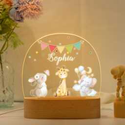 Personalized Night Light Baby, Animal Light, Baby Gift Birth, Birthday For Kids, Christening Gift, Nursery Decor, Bedside Lamp - thumbnail 2