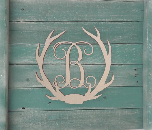Unfinished Wooden Deer Antler Monogram Letter For Wall Decor Or Door Hanger - image 1