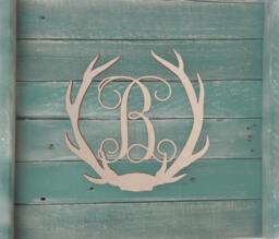 Unfinished Wooden Deer Antler Monogram Letter For Wall Decor Or Door Hanger - thumbnail 1