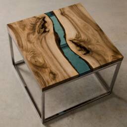 Square Epoxy Resin Table, Personalized Live Edge Coffee River Table Made With Walunt Wood - thumbnail 2