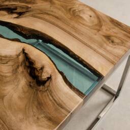 Square Epoxy Resin Table, Personalized Live Edge Coffee River Table Made With Walunt Wood - thumbnail 4
