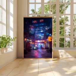 Cyberpunk Neon City Poster - Futuristic Street Scene Wall Art, Urban Night Alleyway Print, Modern Digital Aesthetic Decor - thumbnail 3
