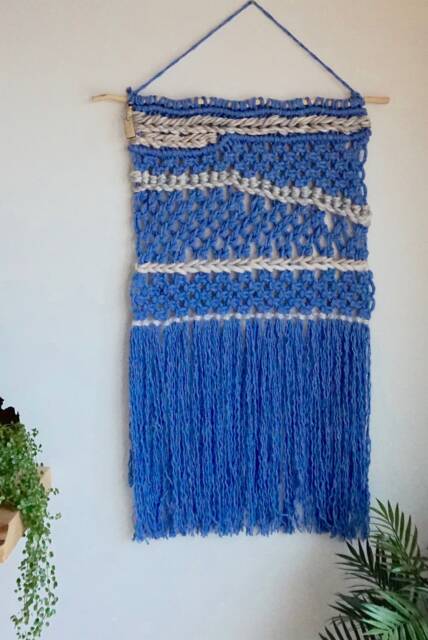 Sand & Sea Beige Blue Handmade Macrame Wall Hanging, Wall Decor, Woven Tapestry, Bohemian Hanging - image 1