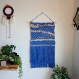 Sand & Sea Beige Blue Handmade Macrame Wall Hanging, Wall Decor, Woven Tapestry, Bohemian Hanging - thumbnail 3