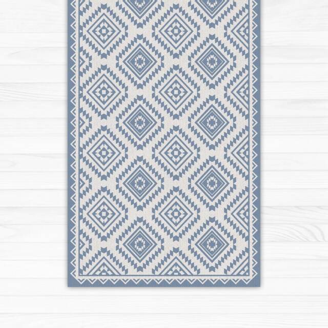 Linoleum Rug, With Printed Blue Kilim Pattern. Art Mat - PVC Carpets, Vinyl Floor Mats - image 1