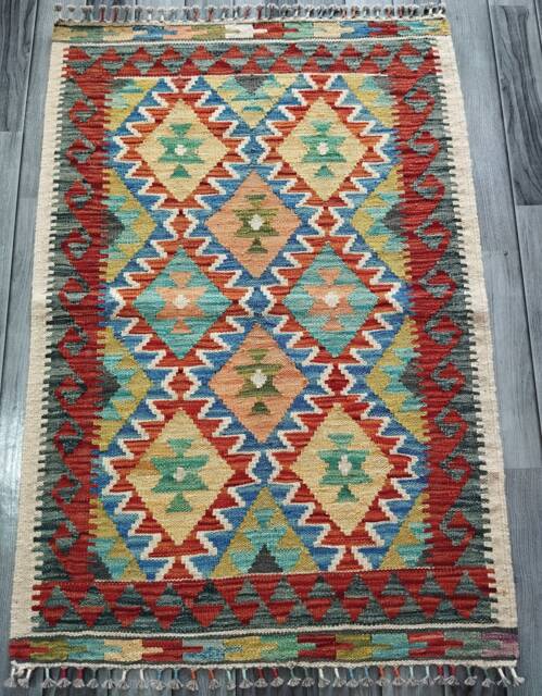 Kilim Rug Classic, Handmade Artisan Afghan Turkish Navajo Geometric Wool 117x80 cm - image 1