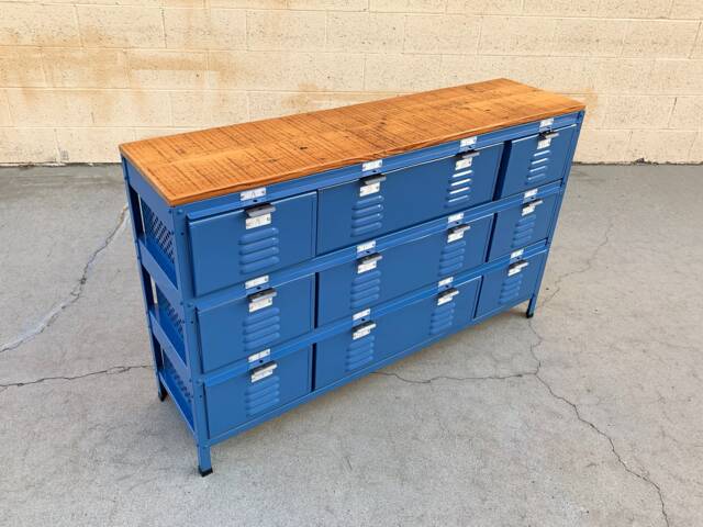 Custom 4 X 3 Locker Basket Unit With Reclaimed Wood Top, Free U.s. Shipping - image 1