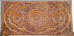 72 Inch Extra Large California King Bed Bohemian Carved Headboard Lotus Flower Wooden Sculpture Teak Wood Art Panel Wall Thailand Mandala