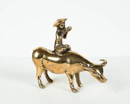 Carabao Bronze & Rider Decor, 4.2 Inch Statue, Unique Animal, Artwork, Brass Ornament, Housewarming Office Decor