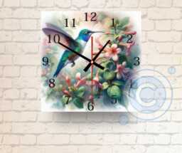 Hummingbird Wall Clock Pink Floral Glass Clock, Nature Home Decor