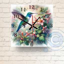 Hummingbird Wall Clock Pink Floral Glass Clock, Nature Home Decor - thumbnail 4