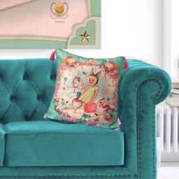 Bunny Girl Cushion Cover Asian Kitsch Retro Style With Tassels - thumbnail 2