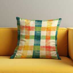 Colorful Plaid Cushion Cover, Vibrant Checkered Pillowcase, Modern Farmhouse Throw Pillow 18x18 - thumbnail 1
