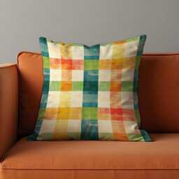 Colorful Plaid Cushion Cover, Vibrant Checkered Pillowcase, Modern Farmhouse Throw Pillow 18x18 - thumbnail 2