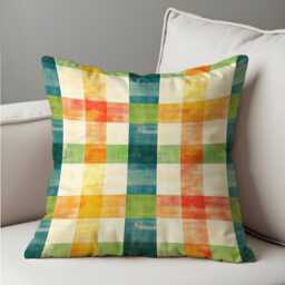 Colorful Plaid Cushion Cover, Vibrant Checkered Pillowcase, Modern Farmhouse Throw Pillow 18x18 - thumbnail 4