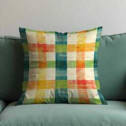 Colorful Plaid Cushion Cover, Vibrant Checkered Pillowcase, Modern Farmhouse Throw Pillow 18x18 - thumbnail 3
