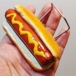 Hot Dog Business Card Holder, Food Truck Decor, Polymer Clay Foodie Gift - thumbnail 1