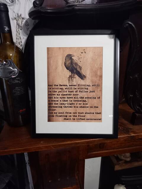 "Oddity Curiosity Goth Gothic Literature Poet Edgar Allan Poe The Raven Inspired ""Nevermore" - image 1