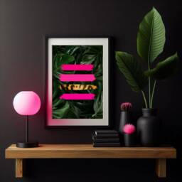 Jungle Leaves Abstract Wall Poster With Hot Pink & Leopard Strokes A Bold, Botanical, Maximalist Art Print - thumbnail 2