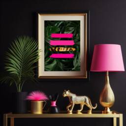 Jungle Leaves Abstract Wall Poster With Hot Pink & Leopard Strokes A Bold, Botanical, Maximalist Art Print - thumbnail 1