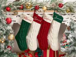 Personalized Family Christmas Stockings Knitted Embroidered Custom Stocking With Name Monogram Gifts - thumbnail 1