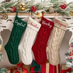 Personalized Family Christmas Stockings Knitted Embroidered Custom Stocking With Name Monogram Gifts - thumbnail 3