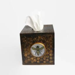 Bee Home Decor Queen Bee Tissue Box Cover Tissue Honey Gift Square Gold Honeycomb Wooden Napkin - thumbnail 2
