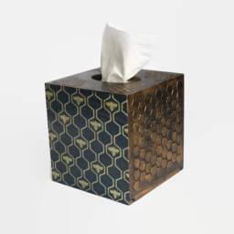 Bee Home Decor Queen Bee Tissue Box Cover Tissue Honey Gift Square Gold Honeycomb Wooden Napkin - thumbnail 3