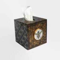 Bee Home Decor Queen Bee Tissue Box Cover Tissue Honey Gift Square Gold Honeycomb Wooden Napkin - thumbnail 1