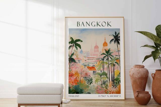 Bangkok Travel Print, Poster, Asian Southeast Asia Decor, Thailand Wall Art, Home Decor - image 1