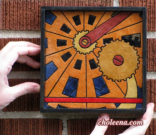 Gears 1 - Paper Tile Mosaic - Mini - Original Art - Unique Process - Mechanical Gear Clock Work Steam Punk Industrial Geeky - image 1