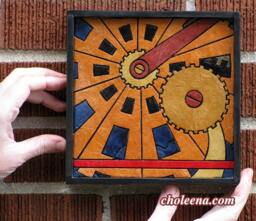 Gears 1 - Paper Tile Mosaic - Mini - Original Art - Unique Process - Mechanical Gear Clock Work Steam Punk Industrial Geeky - thumbnail 1