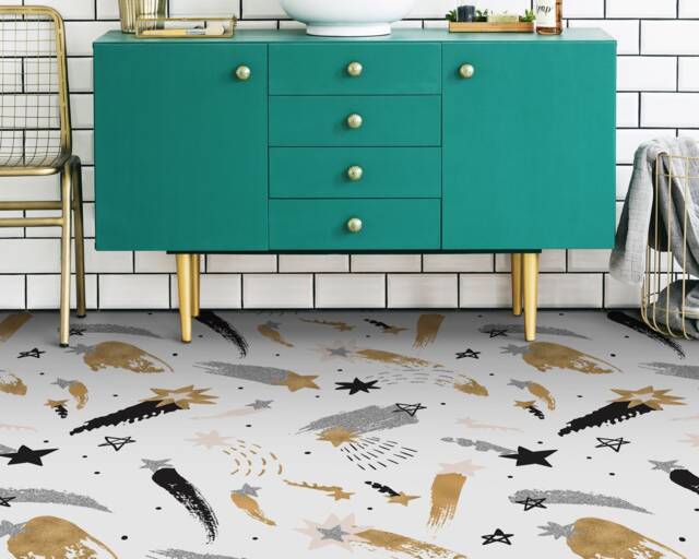 Teen Doodle Artdeco Style Vinyl Flooring, White Baby Shower Ideas, Gray Homecoming Proposal Stars Comfort Pet Friendly - image 1