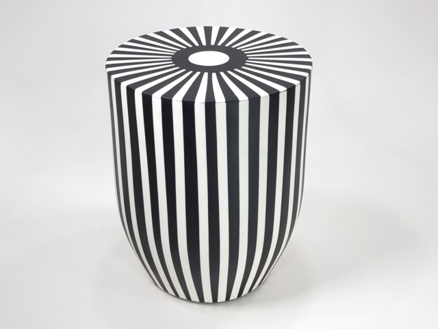Stripe Handmade Round Table, Unique Wooden Art Side Table Piece, Black-White Stripe Coffee End Add Moroccan Charm To Your Room - image 1