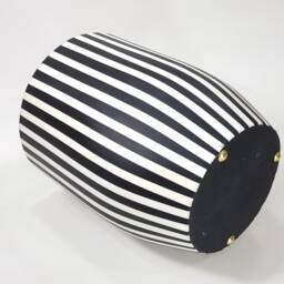 Stripe Handmade Round Table, Unique Wooden Art Side Table Piece, Black-White Stripe Coffee End Add Moroccan Charm To Your Room - thumbnail 4