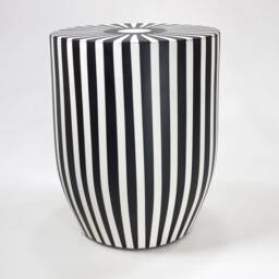 Stripe Handmade Round Table, Unique Wooden Art Side Table Piece, Black-White Stripe Coffee End Add Moroccan Charm To Your Room - thumbnail 2