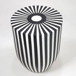 Stripe Handmade Round Table, Unique Wooden Art Side Table Piece, Black-White Stripe Coffee End Add Moroccan Charm To Your Room - thumbnail 3
