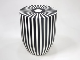 Stripe Handmade Round Table, Unique Wooden Art Side Table Piece, Black-White Stripe Coffee End Add Moroccan Charm To Your Room - thumbnail 1
