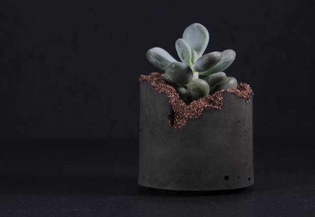 Raw Mineral Concrete Plant Pot, Charcoal Copper Succulent Planter, Crystals Rim - Geode Collection - image 1