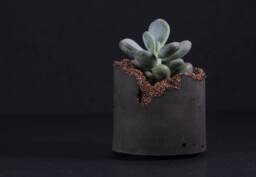 Raw Mineral Concrete Plant Pot, Charcoal Copper Succulent Planter, Crystals Rim - Geode Collection - thumbnail 1
