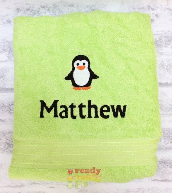 Personalised Swimming/Bath Towel Sheet Penguin Embroidered Unisex Boys Girls Children's Kids With Any Name 500Gsm - image 1