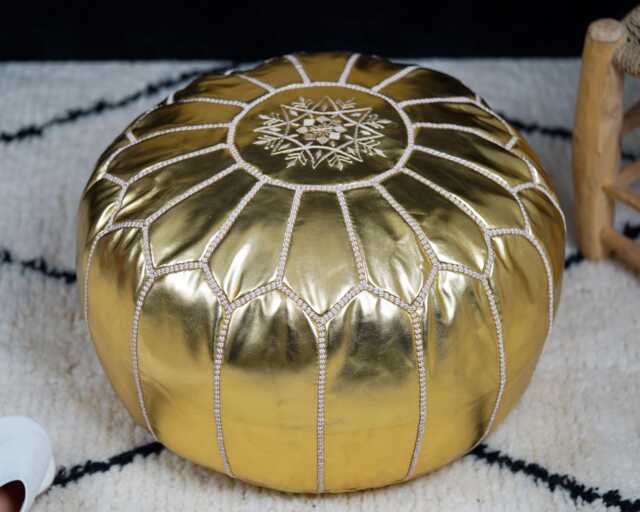 Next Day Delivery Prefilled Gold Moroccan Leather Pouf Ottoman Bohemian Living Room Decor - image 1