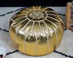 Next Day Delivery Prefilled Gold Moroccan Leather Pouf Ottoman Bohemian Living Room Decor - thumbnail 1