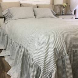 Linen Bed Cover With Waterfall Ruffles, 80+ Choices, Custom Made - thumbnail 3