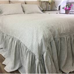 Linen Bed Cover With Waterfall Ruffles, 80+ Choices, Custom Made - thumbnail 4
