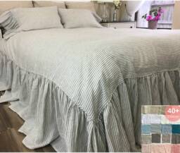 Linen Bed Cover With Waterfall Ruffles, 80+ Choices, Custom Made - thumbnail 1