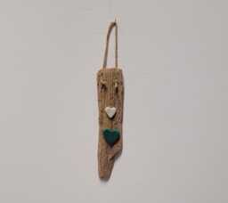 Character Driftwood & Ceramic Green & White Heart Wall Hanging Plaque Shabby Chic - thumbnail 1