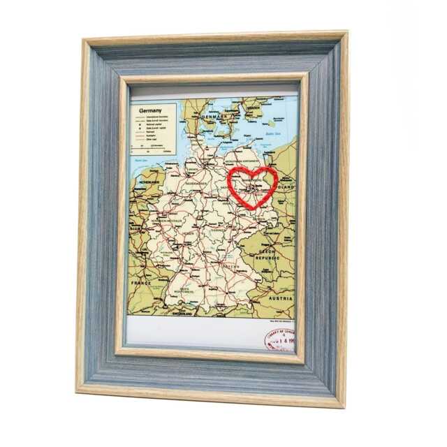 Berlin Heart Map - Custom Gift Germany Anniversary Framed Wedding Vintage Print Of W Hand-Embroidered - image 1