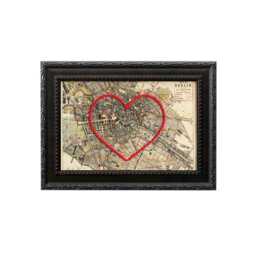 Berlin Heart Map - Custom Gift Germany Anniversary Framed Wedding Vintage Print Of W Hand-Embroidered - thumbnail 2